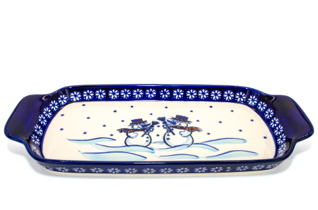 Platou dreptunghiular pentru servire Snowman Pair, ceramica smaltuita, pictat manual, 14,8 x 33,4 cm [1]