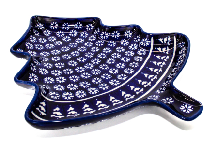 Colectiile Seasons - Platou in forma de brad Christmas Night, ceramica smaltuita, pictata manual, 31,50 x 27,8 cm