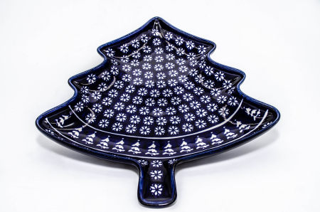 Set de servire pentru Craciun, Christmas Night, un platou servire in forma de "brad" si un bol , ceramica poloneza pictata manual [1]