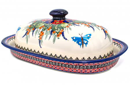 Platou oval cu capac pentru servire Poppy Fountain, ceramica smaltuita, pictat manual, 13,5 x 39,5 cm [1]