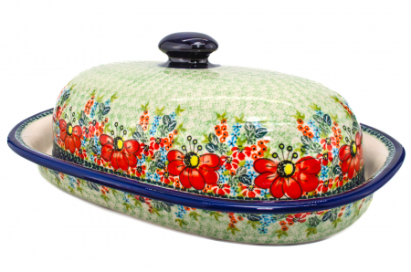 Platou oval cu capac pentru servire Mother’s Garden, ceramica smaltuita, pictat manual, 13,5 x 39,5 cm [0]