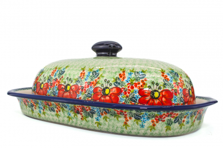 Platou oval cu capac pentru servire Mother’s Garden, ceramica smaltuita, pictat manual, 13,5 x 39,5 cm [1]