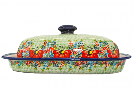 Platou oval cu capac pentru servire Mother’s Garden, ceramica smaltuita, pictat manual, 13,5 x 39,5 cm [2]