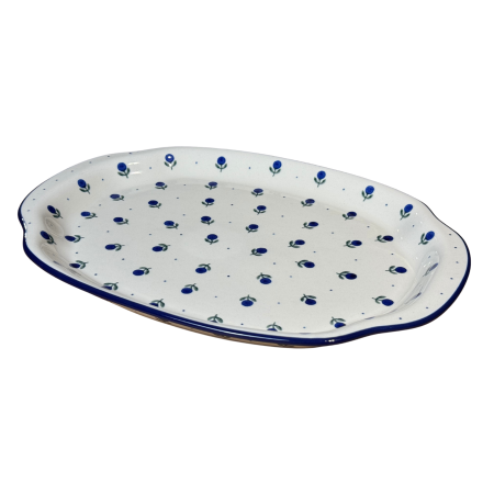 Platou oval, lung, cu manere pentru servire Blue Spring, ceramica smaltuita, pictat manual, 27,0 x 39,0 cm [2]