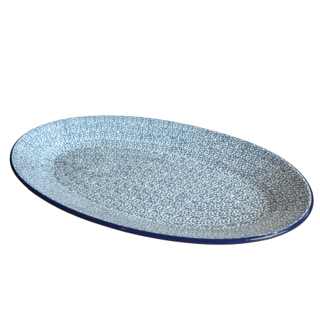 Colectia Blue Sea - Platou oval, lung, pentru servire Blue Sea, ceramica smaltuita, pictat manual, 22,0 x 37,5 cm