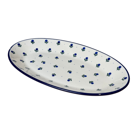 Colectia Blue Spring - Platou oval, lung, pentru servire Blue Spring, ceramica smaltuita, pictat manual, 22,0 x 37,5 cm
