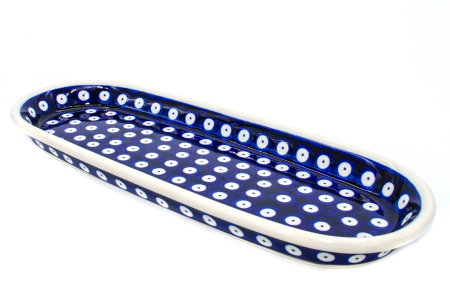 Colectia Blue Eyes - Platou oval pentru servire Blue Eyes, ceramica smaltuita, pictat manual, 11,1 x 28,3 cm