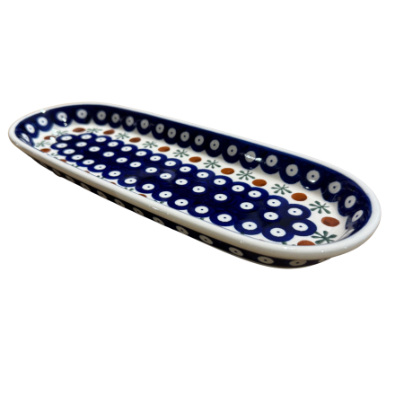 Platouri servire - Platou oval pentru servire Blue Eyes Festive, ceramica smaltuita, pictat manual, 11,1 x 28,3 cm