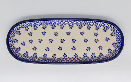 Platou oval pentru servire Blue Field, ceramica smaltuita, pictat manual, 11,1 x 28,3 cm [0]