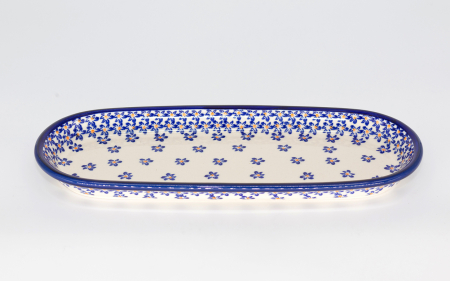 Platou oval pentru servire Blue Field, ceramica smaltuita, pictat manual, 11,1 x 28,3 cm [1]