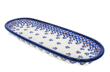 Platou oval pentru servire Blue Field, ceramica smaltuita, pictat manual, 11,1 x 28,3 cm [0]