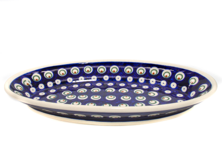 Platou oval pentru servire Blue Peacock Eyes, ceramica smaltuita, pictat manual, 15,7 x 27,0 cm [5]