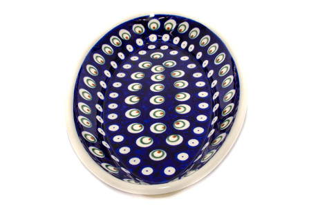 Platou oval pentru servire Blue Peacock Eyes, ceramica smaltuita, pictat manual, 15,7 x 27,0 cm [3]
