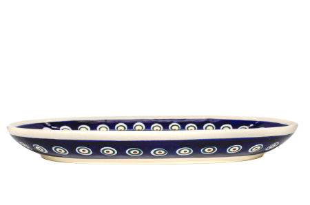 Platou oval pentru servire Blue Peacock Eyes, ceramica smaltuita, pictat manual, 16,8 x 27,3 cm [5]