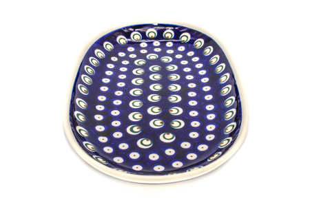 Platou oval pentru servire Blue Peacock Eyes, ceramica smaltuita, pictat manual, 16,8 x 27,3 cm [2]