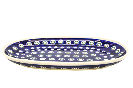 Platou oval pentru servire Blue Peacock Eyes, ceramica smaltuita, pictat manual, 16,8 x 27,3 cm [6]