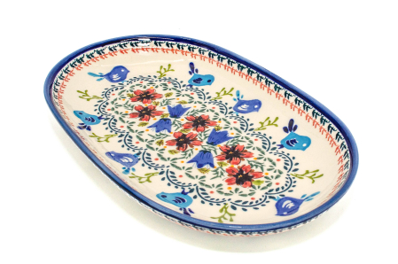 Platou oval pentru servire, ceramica smaltuita, pictat manual, 16,8 x 27,3 cm [0]