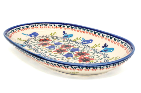 Platou oval pentru servire, ceramica smaltuita, pictat manual, 16,8 x 27,3 cm [4]