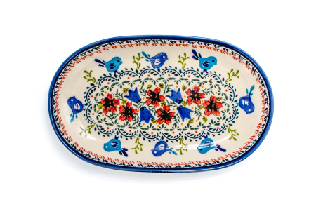 Platou oval pentru servire, ceramica smaltuita, pictat manual, 16,8 x 27,3 cm [1]