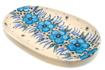 Platou oval pentru servire, ceramica smaltuita, pictat manual, 16,8 x 27,3 cm [0]