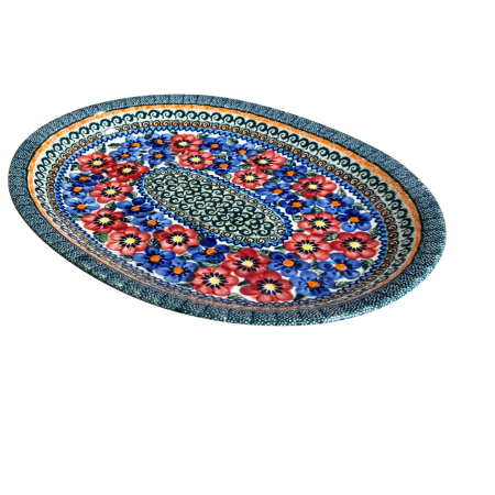 Platou oval pentru servire, Flower Serenade ceramica smaltuita, pictat manual, 26,7 x 34,0 cm