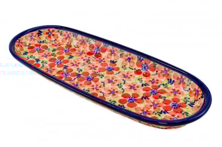 Platou oval pentru servire Fire Poppies ceramica smaltuita, pictat manual, 11,1 x 28,3 cm [2]
