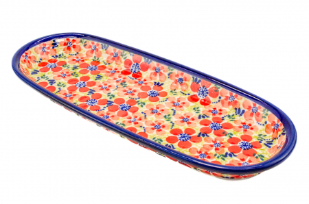 Platou oval pentru servire Fire Poppies ceramica smaltuita, pictat manual, 11,1 x 28,3 cm [1]