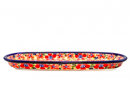 Platou oval pentru servire Fire Poppies ceramica smaltuita, pictat manual, 11,1 x 28,3 cm [3]