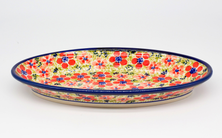 Platou oval pentru servire Fire Poppies, ceramica smaltuita, pictat manual, 15,7 x 27,0 cm [4]