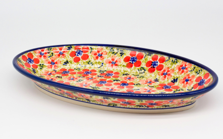 Platou oval pentru servire Fire Poppies, ceramica smaltuita, pictat manual, 15,7 x 27,0 cm [0]