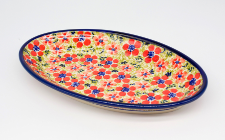 Platou oval pentru servire Fire Poppies, ceramica smaltuita, pictat manual, 15,7 x 27,0 cm [1]