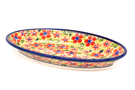 Platou oval pentru servire Fire Poppies, ceramica smaltuita, pictat manual, 15,7 x 27,0 cm [3]