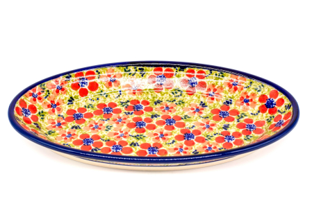 Platou oval pentru servire Fire Poppies, ceramica smaltuita, pictat manual, 15,7 x 27,0 cm [2]