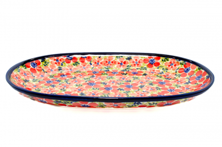 Platou oval pentru servire Fire Poppies, ceramica smaltuita, pictat manual, 16,8 x 27,3 cm [4]