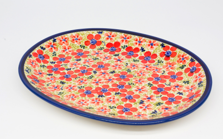 Platou oval pentru servire Fire Poppies, ceramica smaltuita, pictat manual, 22,1 x 29,1 cm [0]