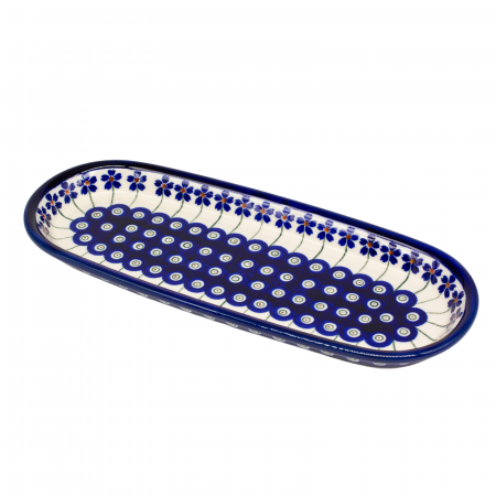 Colectia Floral Peacock - Platou oval pentru servire Floral Peacock, ceramica smaltuita, pictat manual, 11,1 x 28,3 cm