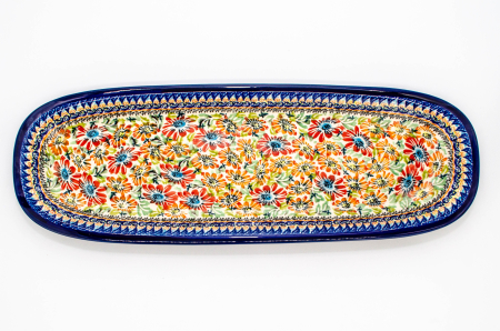 Platou oval pentru servire Flower Jungle, ceramica smaltuita, pictat manual, 16,7x 49.0 cm [1]