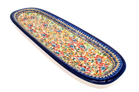 Platou oval pentru servire Flower Jungle, ceramica smaltuita, pictat manual, 16,7x 49.0 cm [0]