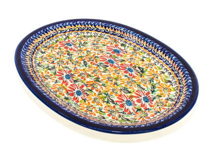 Platou oval pentru servire Flower Jungle, ceramica smaltuita, pictat manual, 22,1 x 29,1 cm [0]