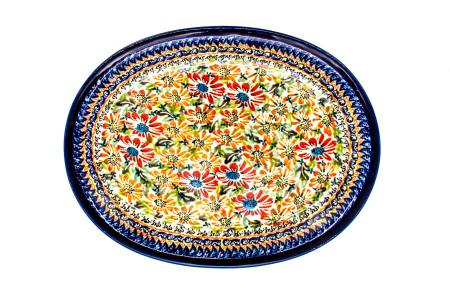 Platou oval pentru servire Flower Jungle, ceramica smaltuita, pictat manual, 22,1 x 29,1 cm [2]