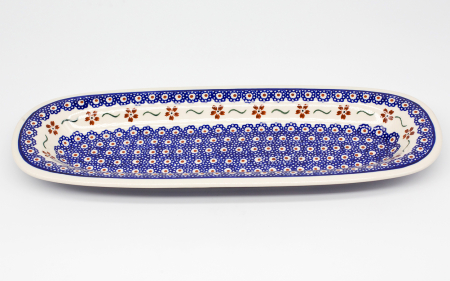 Platou oval pentru servire Flowery, ceramica smaltuita, pictat manual, 13,4 x 37,4 cm [2]