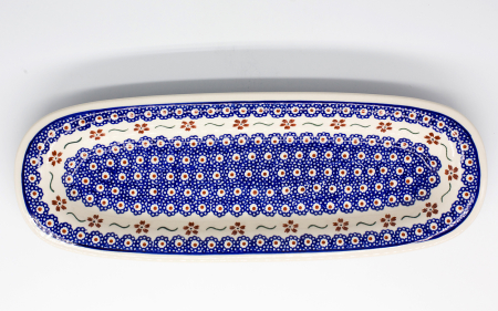 Platou oval pentru servire Flowery, ceramica smaltuita, pictat manual, 13,4 x 37,4 cm [1]