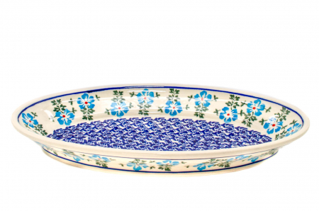 Platou oval pentru servire Forget-me-nots, ceramica smaltuita, pictat manual, 15,7 x 27,0 cm [1]