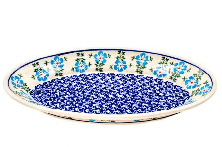 Platou oval pentru servire Forget-me-nots, ceramica smaltuita, pictat manual, 15,7 x 27,0 cm [4]