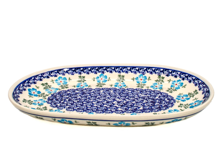 Platou oval pentru servire Forget-me-nots, ceramica smaltuita, pictat manual, 16,8 x 27,3 cm [4]