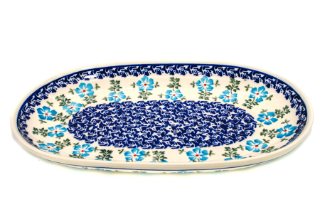 Platou oval pentru servire Forget-me-nots, ceramica smaltuita, pictat manual, 16,8 x 27,3 cm [1]