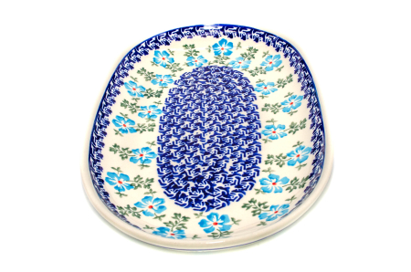 Platou oval pentru servire Forget-me-nots, ceramica smaltuita, pictat manual, 16,8 x 27,3 cm [2]