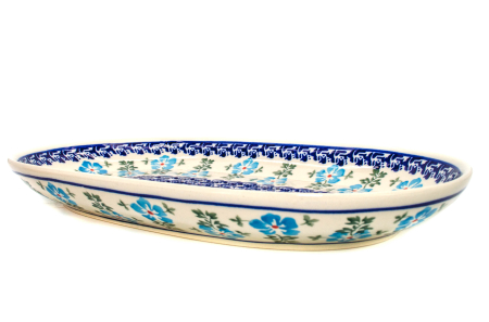 Platou oval pentru servire Forget-me-nots, ceramica smaltuita, pictat manual, 16,8 x 27,3 cm [6]