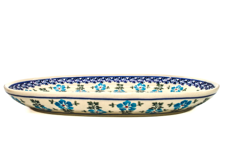 Platou oval pentru servire Forget-me-nots, ceramica smaltuita, pictat manual, 16,8 x 27,3 cm [5]