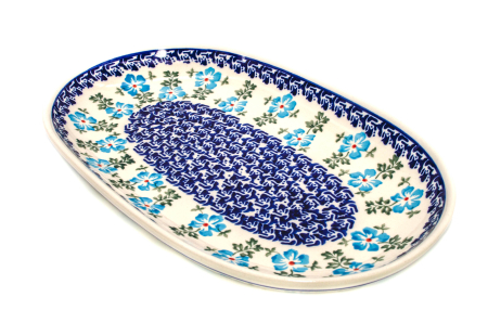 Platou oval pentru servire Forget-me-nots, ceramica smaltuita, pictat manual, 16,8 x 27,3 cm [3]